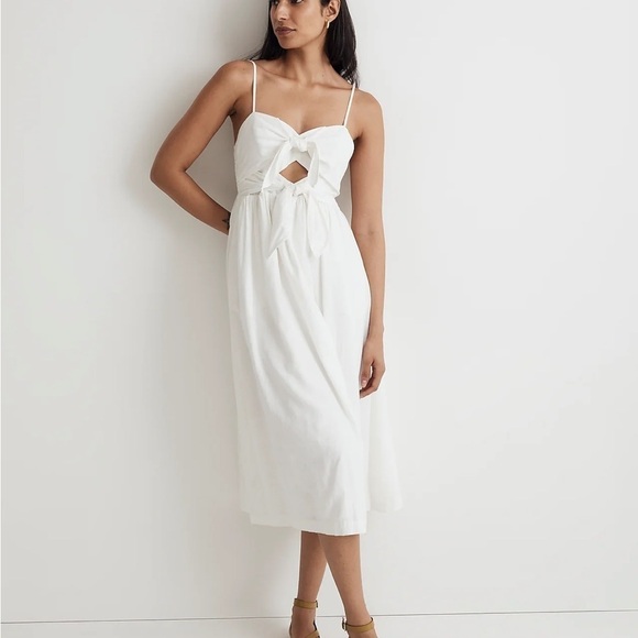 Madewell Double-Tie Cutout Sweetheart Midi Dress eyelet white - Picture 1 of 5